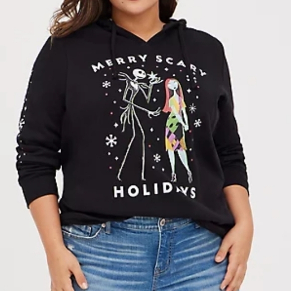 Torrid Nightmare Before Christmas Merry Scary Holidays Sweatshirt Black 1X - Picture 1 of 9